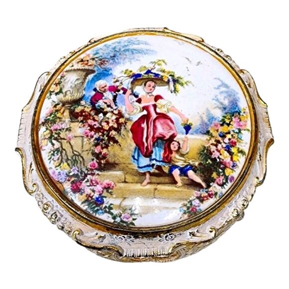 🐢 VINTAGE Music Box  White and Gold Detailed Jewelry Storage Box - Picture 5 of 6